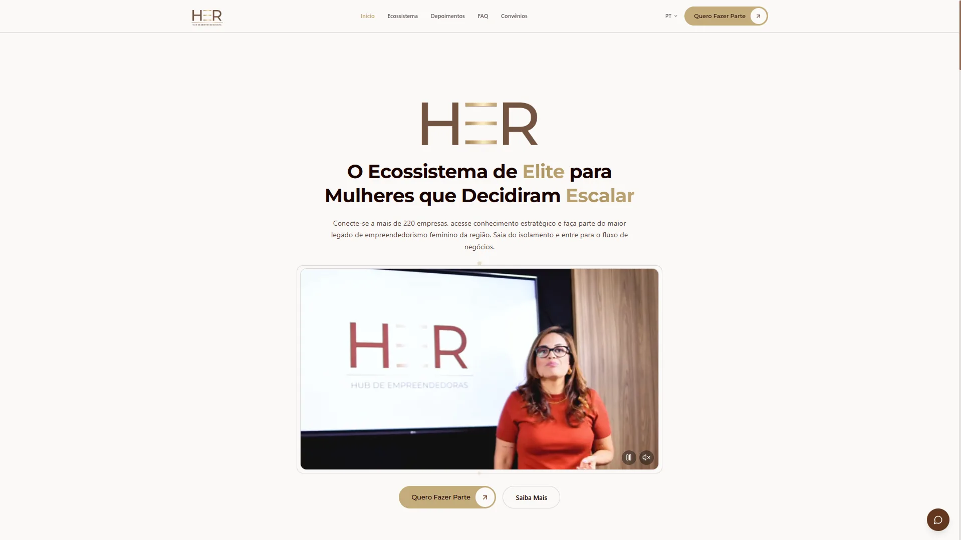 Screenshot do projeto HER — Landing Page - Landing page para o HER, plataforma que conecta mais de 220 empresárias de elite através de networking, mentoria e inteligência coletiva.